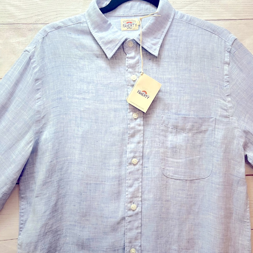 Faherty Brand Linen Laguna Men’s Shirt Light Blue Melange Size M new
